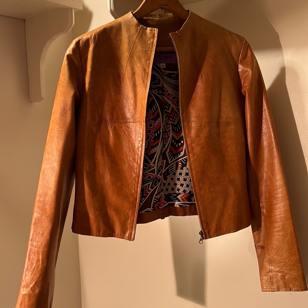 Kazuyo Nakano, New York, tan leather jacket. Size 4
